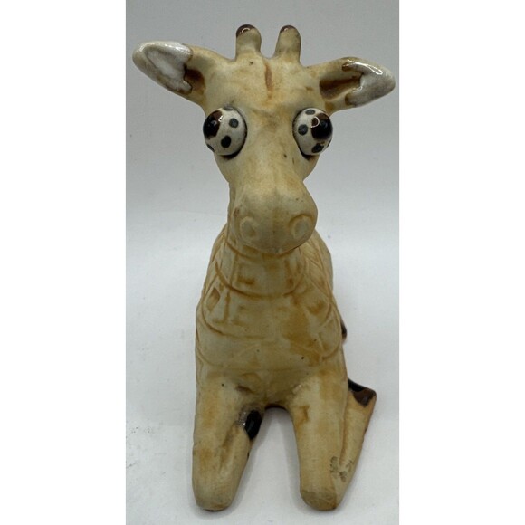 Vintage Japan MCM Pottery Ceramic Giraffe Figurine Kitschy Bug Eyed - Picture 1 of 8